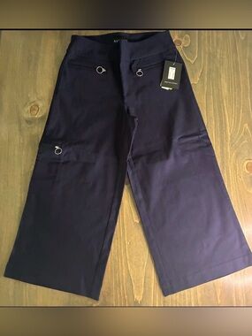 Reformation Navy High-Rise Wide Crop Pants